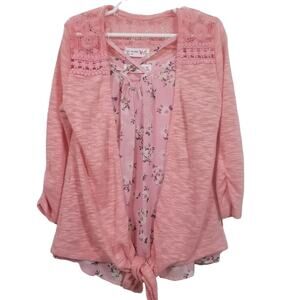 Kid's NWT Salmon and Floral Two Piece Cardigan and Tank Top Set